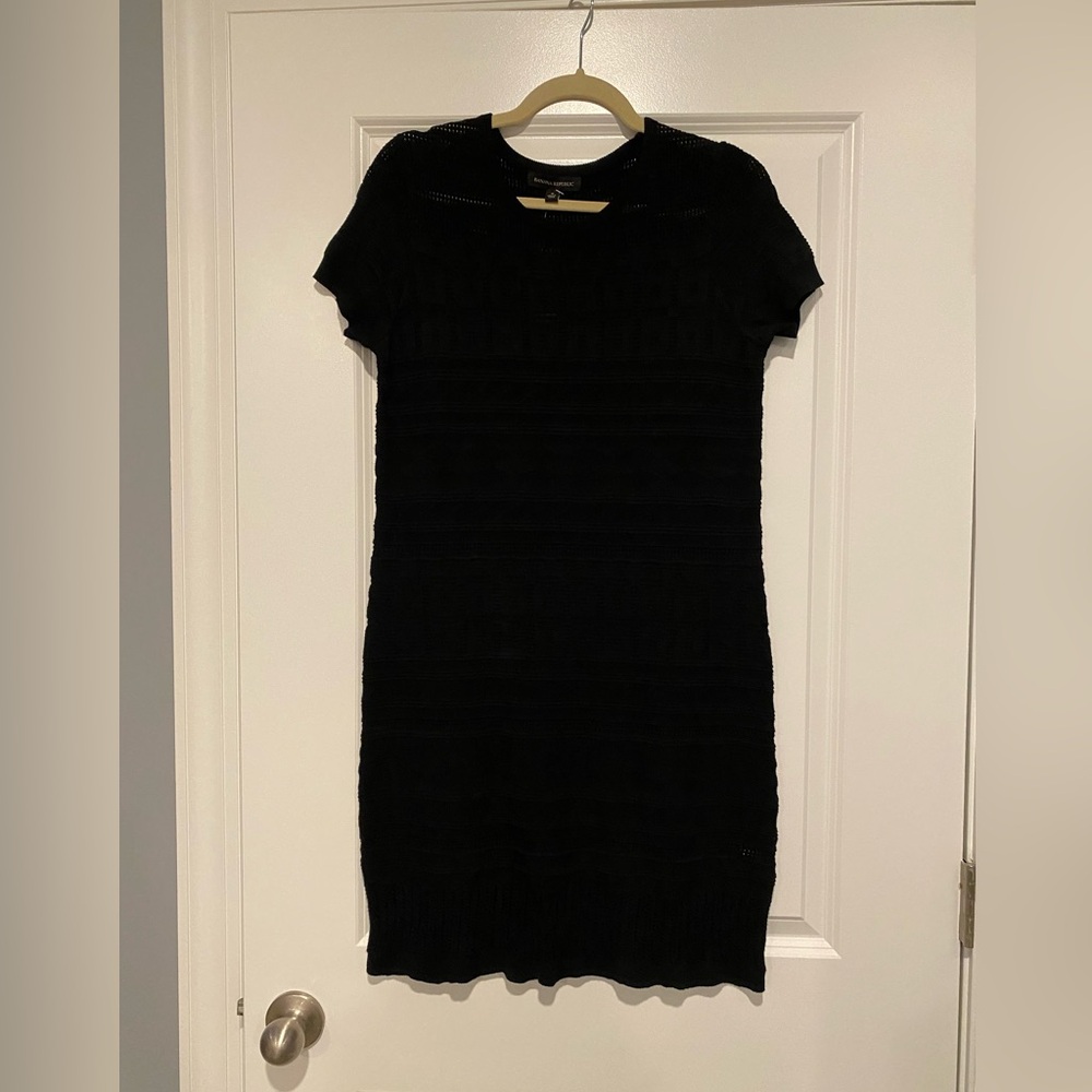 SALE Banana Republic NWT short sleeve solid black dress with weave pattern